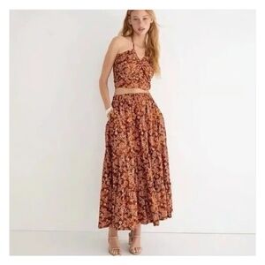 J Crew Tiered Pull On Floral Print Tiered Maxi Skirt Vintage Vines | Size Large